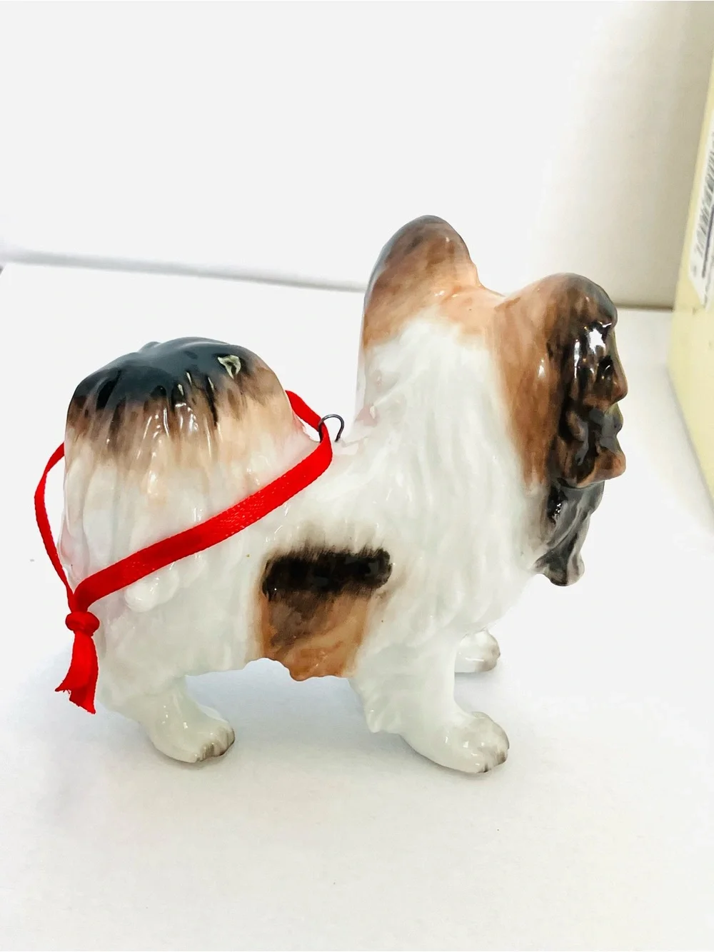 DNC Ceramic Papillion Dog Christmas Ornament 2.5in Tall